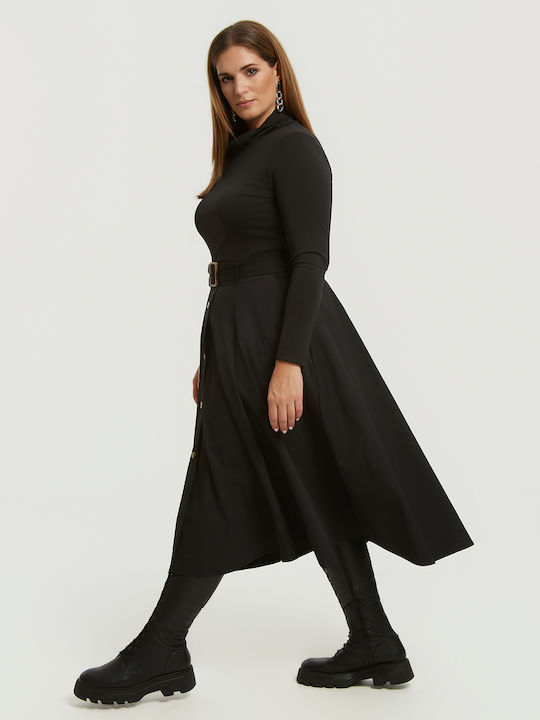 Midi Shirt Dress Dress Turtleneck Black