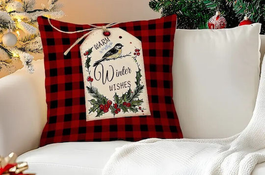 By Queen Limited Festive Edition Μαξιλαροθήκη Buffalo Plaid Σχέδιο “warm Winter Wishes”