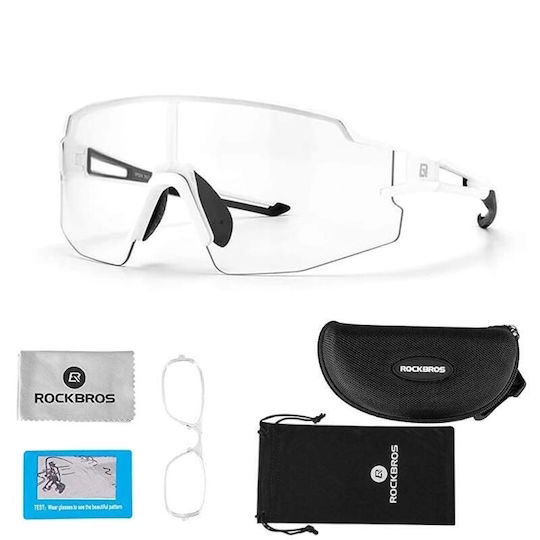 Rockbros Cycling Glasses 10172 with White Frame & Transparent Lenses