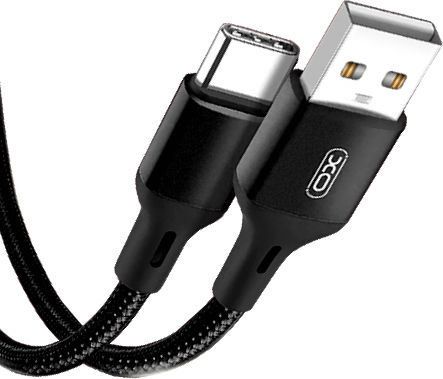 XO NB143 Braided USB 2.0 Cable USB-C Male - USB-A 18W Black 1m XO-NB143-TYPC-1M-BK