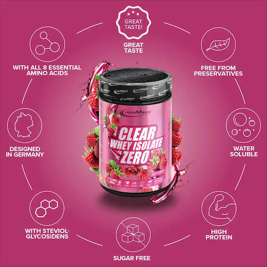 IronMaxx Clear Whey Isolate ZERO Protein Molke Laktosefrei mit Geschmack Raspberry 400gr