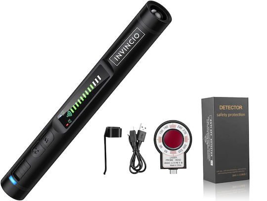 Invincio Detector Portabil Microfon Cameră Spion 12 Niveluri De Detectare Indicator Led Sunet Detectează Gps Gsm Localizatoare Dispozitive De Ascultare Alte Surse Ascunse Frecvențe 100 Micro Hz-8 Ghz Negru Mat