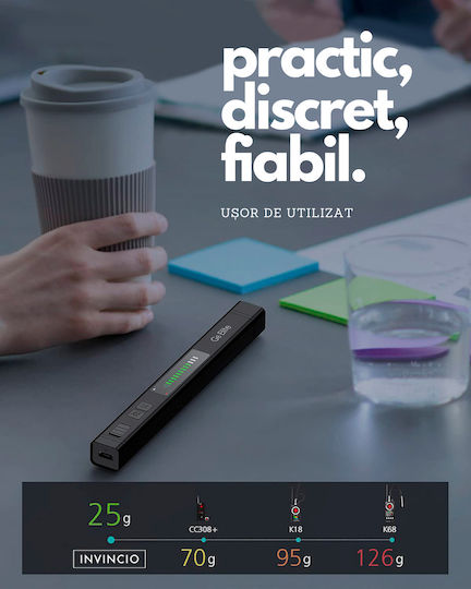 Invincio Cameră de Supraveghere cu Microfon Detector Portabil 12 Niveluri de Detecție Indicator Sonor Led Detectează Localizatoare Gps Gsm Înregistratoare Voci Alte Surse Ascunse Frecvențe 100 Micro Hz-8 Ghz Negru