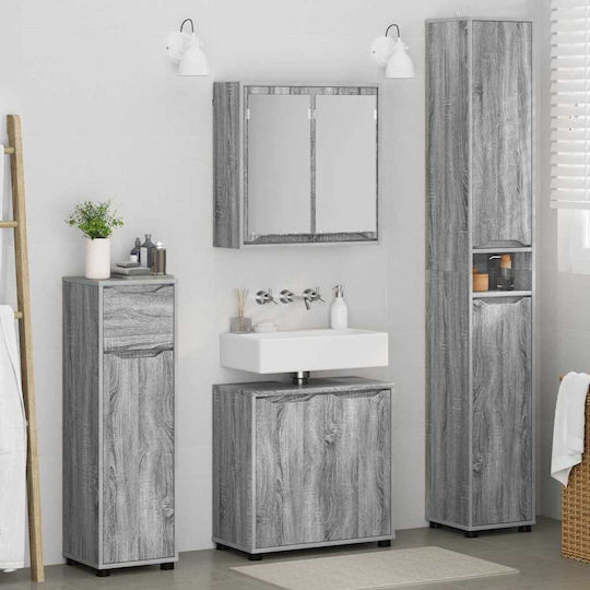 vidaXL Countertop with Sink, Mirror & Column L60xW60xH20cm Gray Sonoma