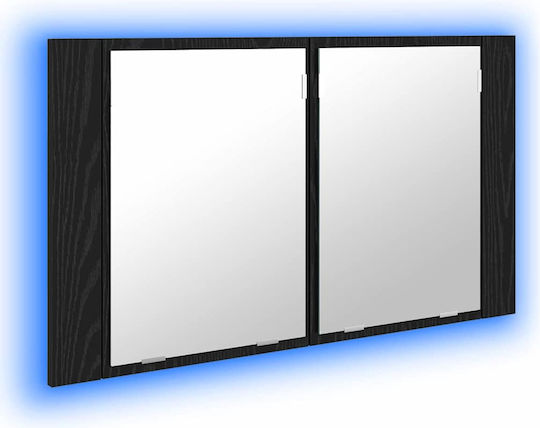 vidaXL 886228 Ορθογώνιος Led με Ράφι & Ντουλάπι 80x12cm Μαύρος