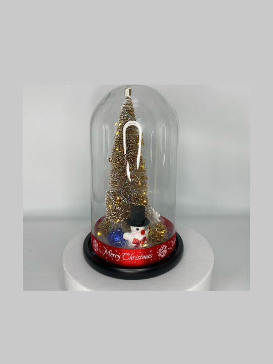 Decoratiune Luminoasa Brad Artificial De Craciun In Cupola De Sticla Cu Led Ø 15 Cm X 27 H Auriu