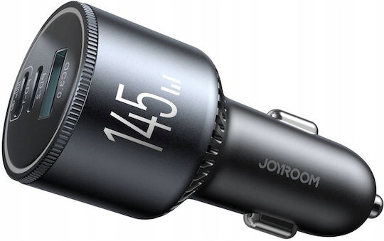Joyroom Car Charger 145W 5A with Ports 1xUSB 2xType-C with Type-C Cable Grey Colour
