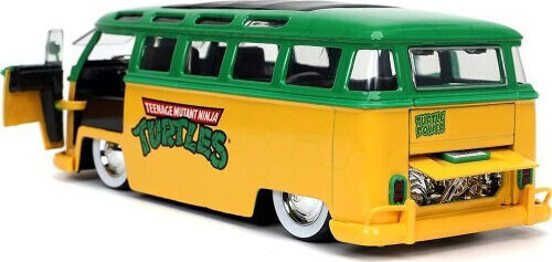 Jada Toys Teenage Mutant Ninja Turtles Batman 1962 VW Bus mit Leonardo VW Bus mit Leonardo Replik Fahrzeug Länge 7cm im Maßstab 1:24 2 Stück