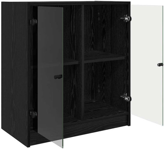 Living Room Display Cabinet Made of Particle Board with Windowed Black Oak 68x37x75.5cm