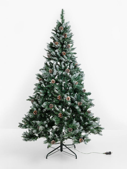 Christmas Tree Pine Snowy 210cm with 1400 Branches and with LED Lighting