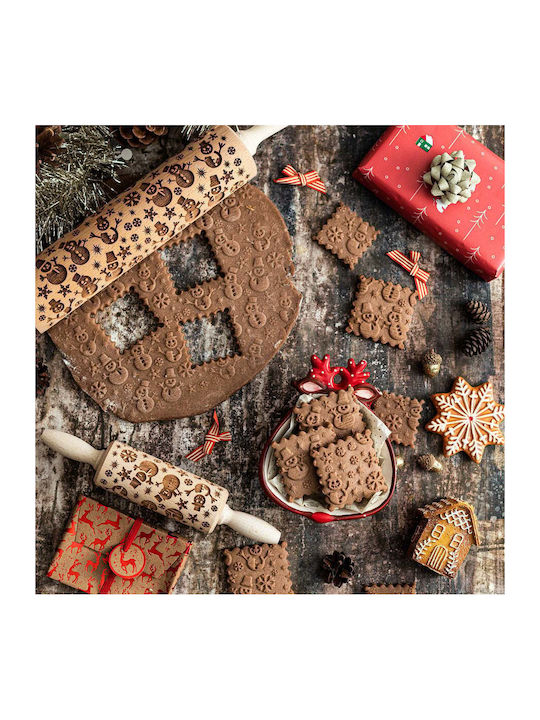 FunnyBaker Weihnachtlicher Nudelholz Holz Schneemänner