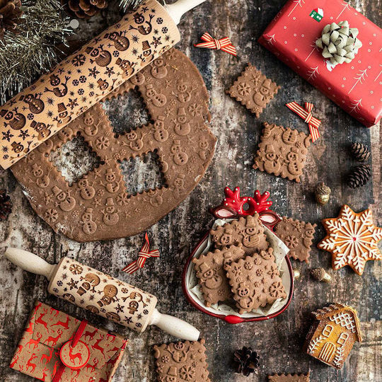 FunnyBaker Weihnachtlicher Nudelholz Holz Schneemänner