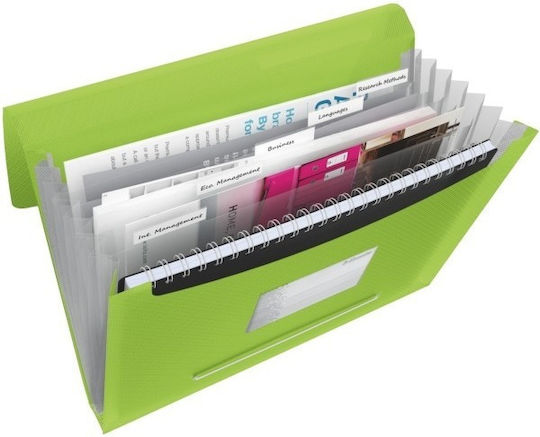 Esselte Clipboard Flexible with 10 plastic sleeves Slides Accordion for Paper A4 Green VIVIDA 1pcs