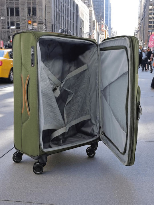Diplomat Venice Large Travel Suitcase Fabric Green with 4 Wheels Height 79cm 6101-L
