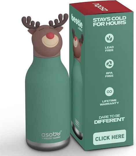Asobu Stainless Steel Kids Water Bottle Thermos with Straw Asobu Bestie Reindeer 460ml