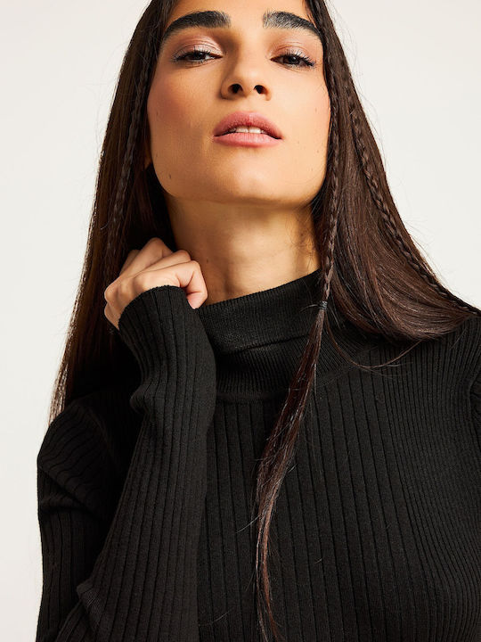 Damen Langarm Pullover Rollkragen Schwarz