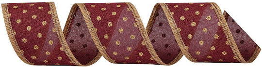 Lianos Christmas Decorative Ribbon Bordeaux Polka Dot Christmas Ribbon Burgundy 6pcs