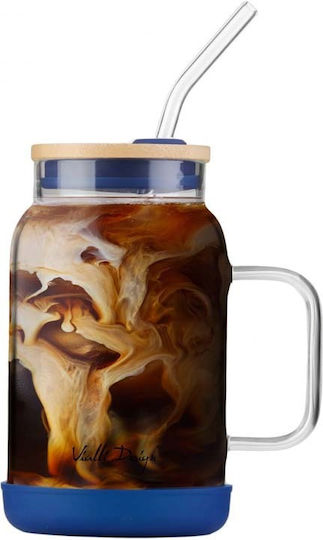 Vialli Design Vialli Design Wasser Glas Blau mit Strohhalm 600ml