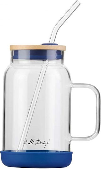 Vialli Design Vialli Design Wasser Glas Blau mit Strohhalm 600ml