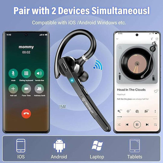 Techsuit TalkZen G9 In-ear Bluetooth Handsfree Ακουστικό με Θήκη Φόρτισης Μαύρο