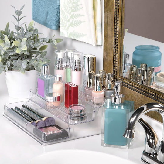 Pufo Shelf Display Organization Medicines Makeup Products In Steps 3 Levels 25.5 X 23.5 Cm Transparent