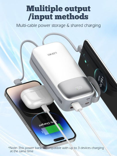 Ldnio PQ30 Power Bank 30000mAh 20W με 2 Θύρες USB-A και Θύρα USB-C Power Delivery Λευκό