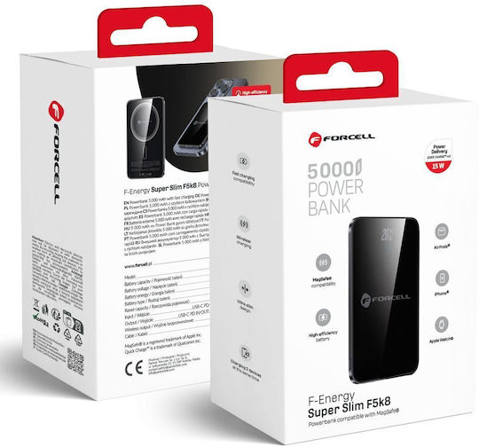 Forcell F-Energy F5K8 MagSafe Power Bank 5000mAh 15W με Θύρα USB-C Power Delivery / Quick Charge 4.0 Μαύρο
