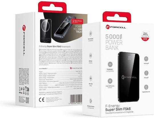 Forcell F-Energy F5K8 MagSafe Power Bank 5000mAh 15W με Θύρα USB-C Power Delivery / Quick Charge 4.0 Μαύρο