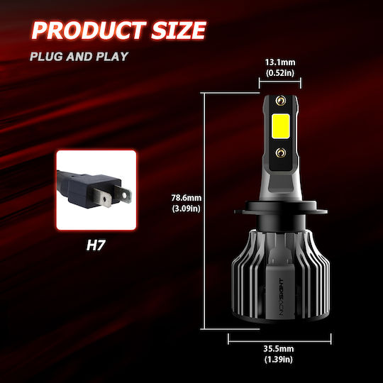 NovSight Lamps Car N39 H7 LED 6000K Cold White 12V 72W 2pcs