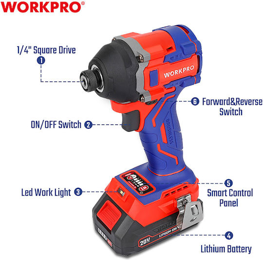 WorkPro WP390106 Șurubelniță Cu Baterie Fără Perii 20V 1x2Ah