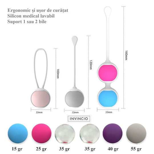 Invincio Tratament Incontinență Urinară Set Exerciții Kegel Stimulator Pelvic 3 Suporturi 6 Bile Colorate Diferite 15 Exerciții Diferite Silicon Medical