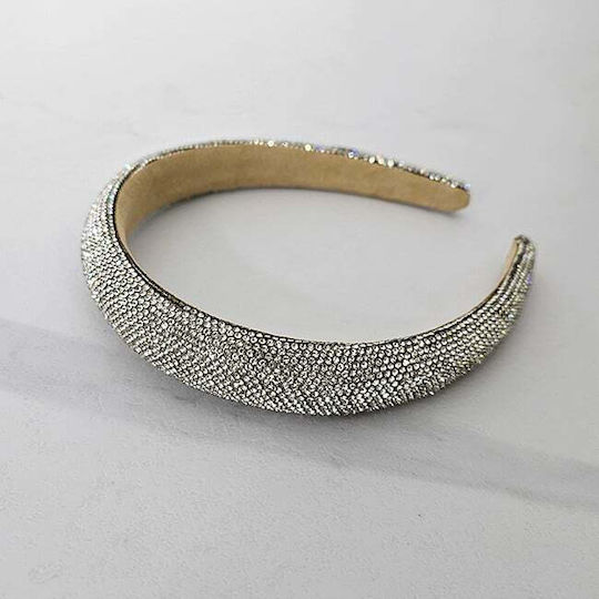Medelina Puffy Headband Embedded Stones Silver