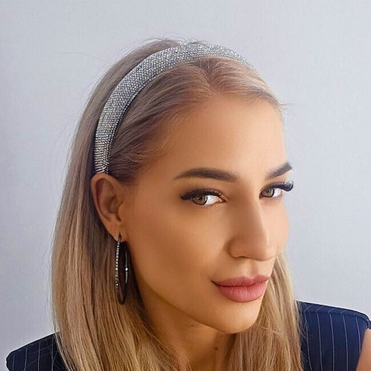 Medelina Puffy Headband Embedded Stones Silver