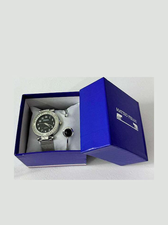 Velve Set Ceas Dama 25mm Cu Baterie Cu Brățară Din Oțel Inoxidabil Neagră