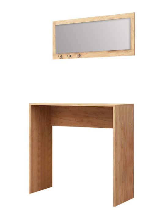 Cosenza Wooden Console Table with Mirror Oak L80xW30xH82cm