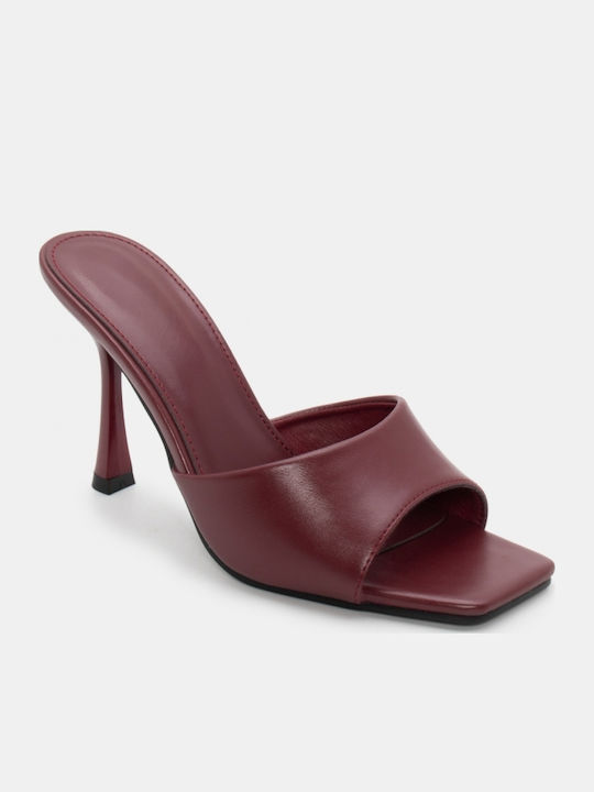 Mules Cu Toc Subțire Înalt Burgundy