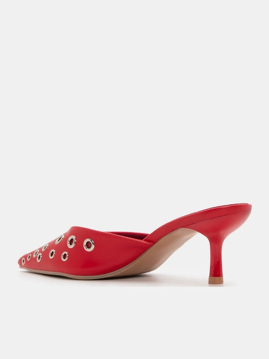 Mules with Thin High Heel in Red Color