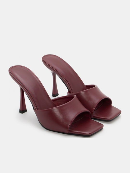 Mules Cu Toc Subțire Înalt Burgundy