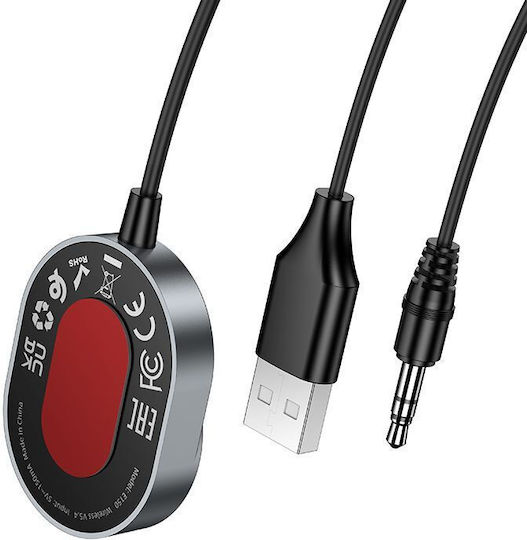 Wireless Car Receiver Hoco Aux Bluetooth Cable Jack 3.5 mm E150 Metal Gray
