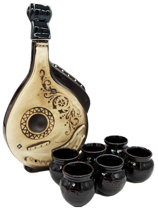 Velve Ceramică Carafă de Servire 35buc cu Dop și Pahare Maro 1buc