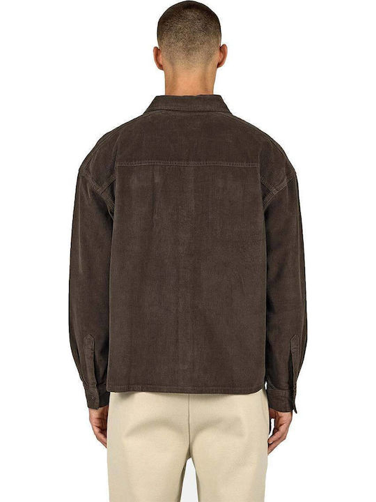 Long Sleeve Corduroy Shirt in Oversized Line Walnut Brown