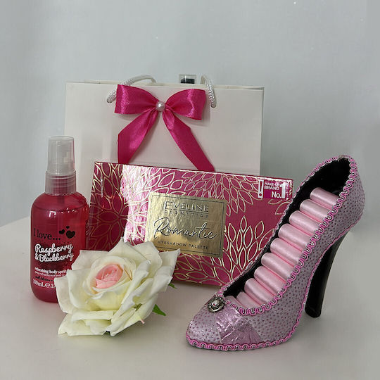 Giftday Pachet Paletă Machiaj Femei I Love Autobronzant Spray Corp 100ml Suport Bijuterii În Formă De Pantof O Trandafir Spumă În Pungă Cadou