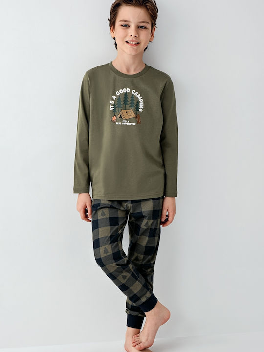Arnetta Kinder Schlafanzug Winterlich Baumwoll Khaki