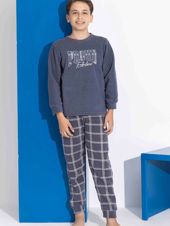 Tarik Παιδική Πιτζάμα Χειμωνιάτικη Fleece Μπλε Ντένιμ
