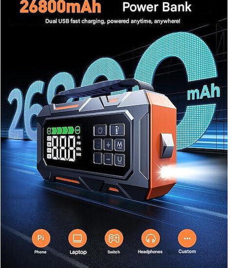 Starter Portabil Pentru Baterii Auto Și Motocicletă 26800mAh Cu Banca De Alimentare USB Pompă Și Obiectiv 12V