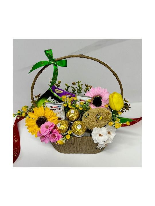 Delice Basket Ferrero Rocher Pralines Joe Motto Wafer Kinder Country Chocolate Bars Artisanal Flowers Brown