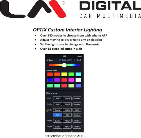 LM Digital Εσωτερικό Διακοσμητικό Συστήμα Φωτισμού Αυτοκινήτου RGB