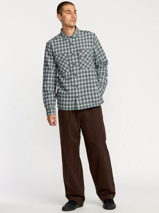 Fleece Μακρυμάνικo Πουκάμισο σε Κανονική Γραμμή Καρό Dirty White