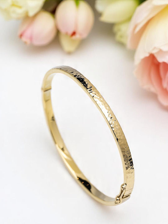 Lunaorocreations Women's Hammered Handcuff Bracelet Yellow Gold 14K Small