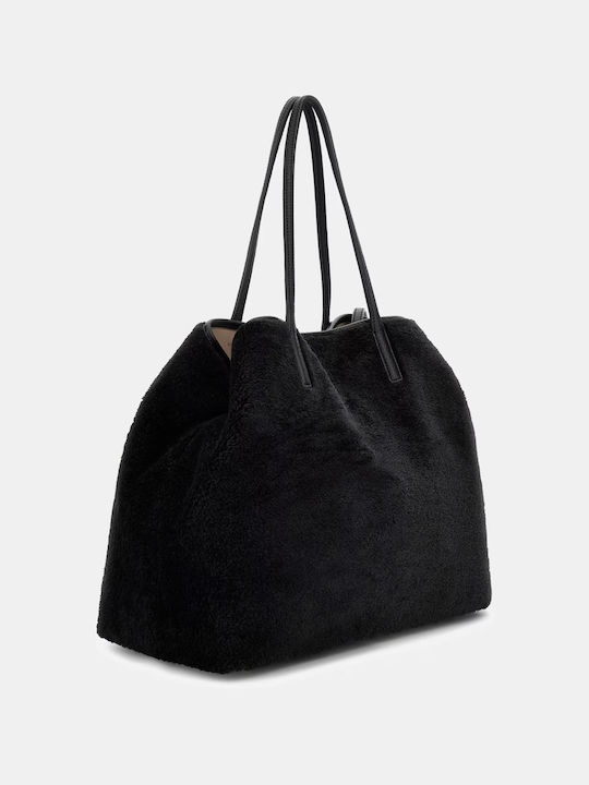 Großes Fell Damen Tote Tasche Schwarz